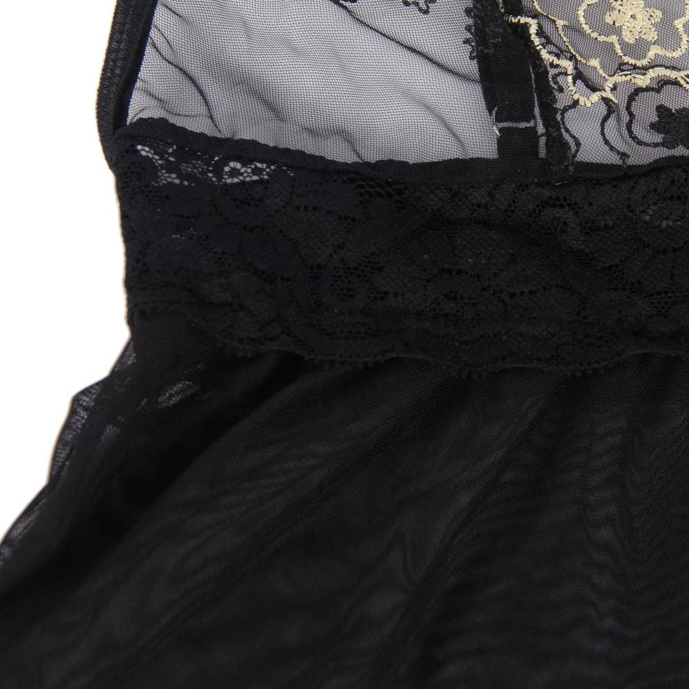 Elegant Black See-through Lace Exquisite Embroidery Sexy Babydoll