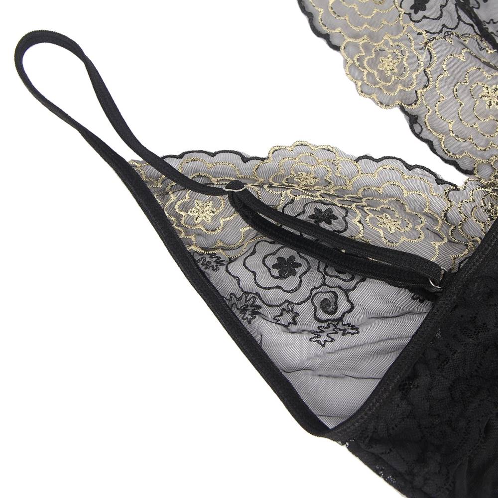 Elegant Black See-through Lace Exquisite Embroidery Sexy Babydoll