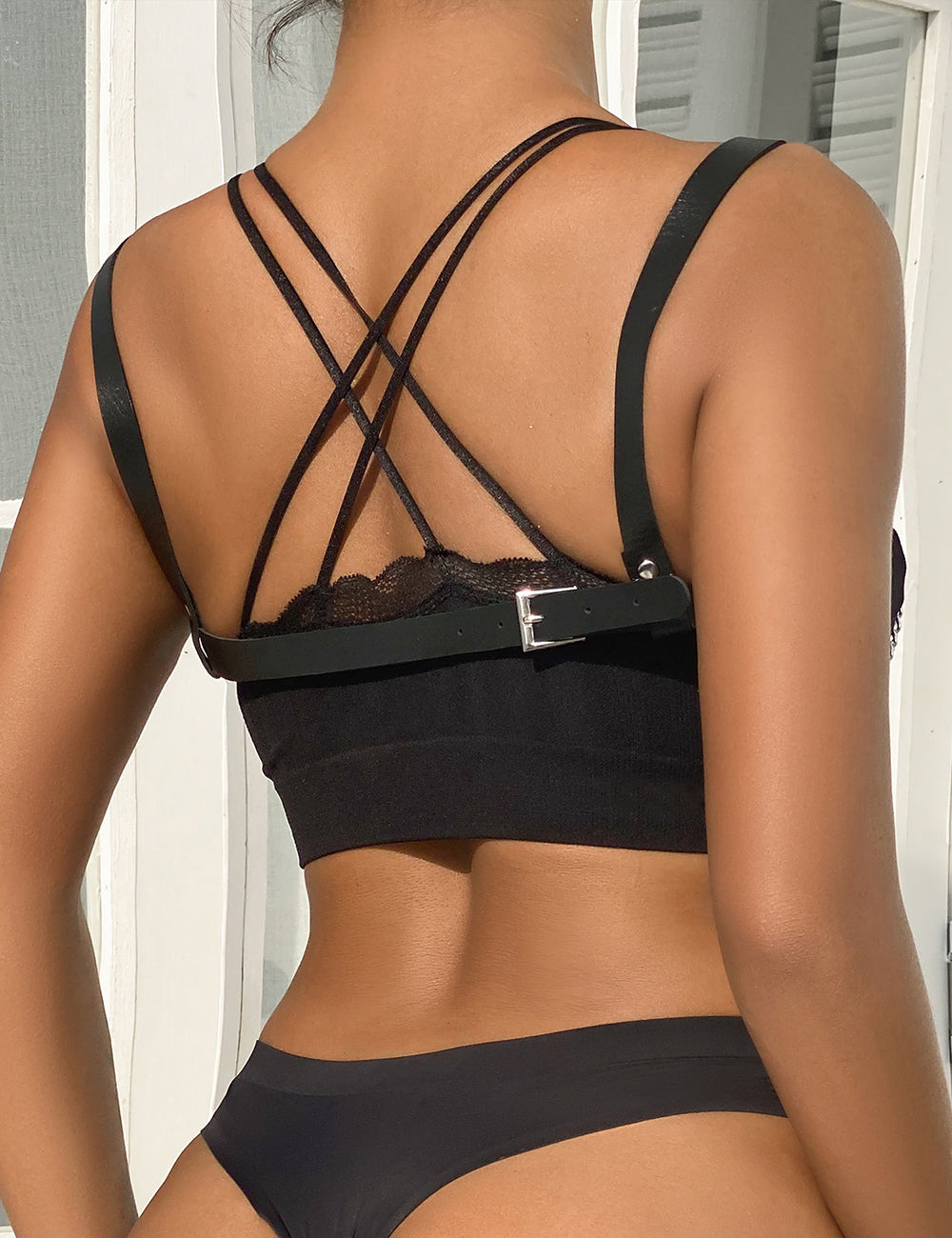 Wild black punk bondage belt with metal pin buckle
