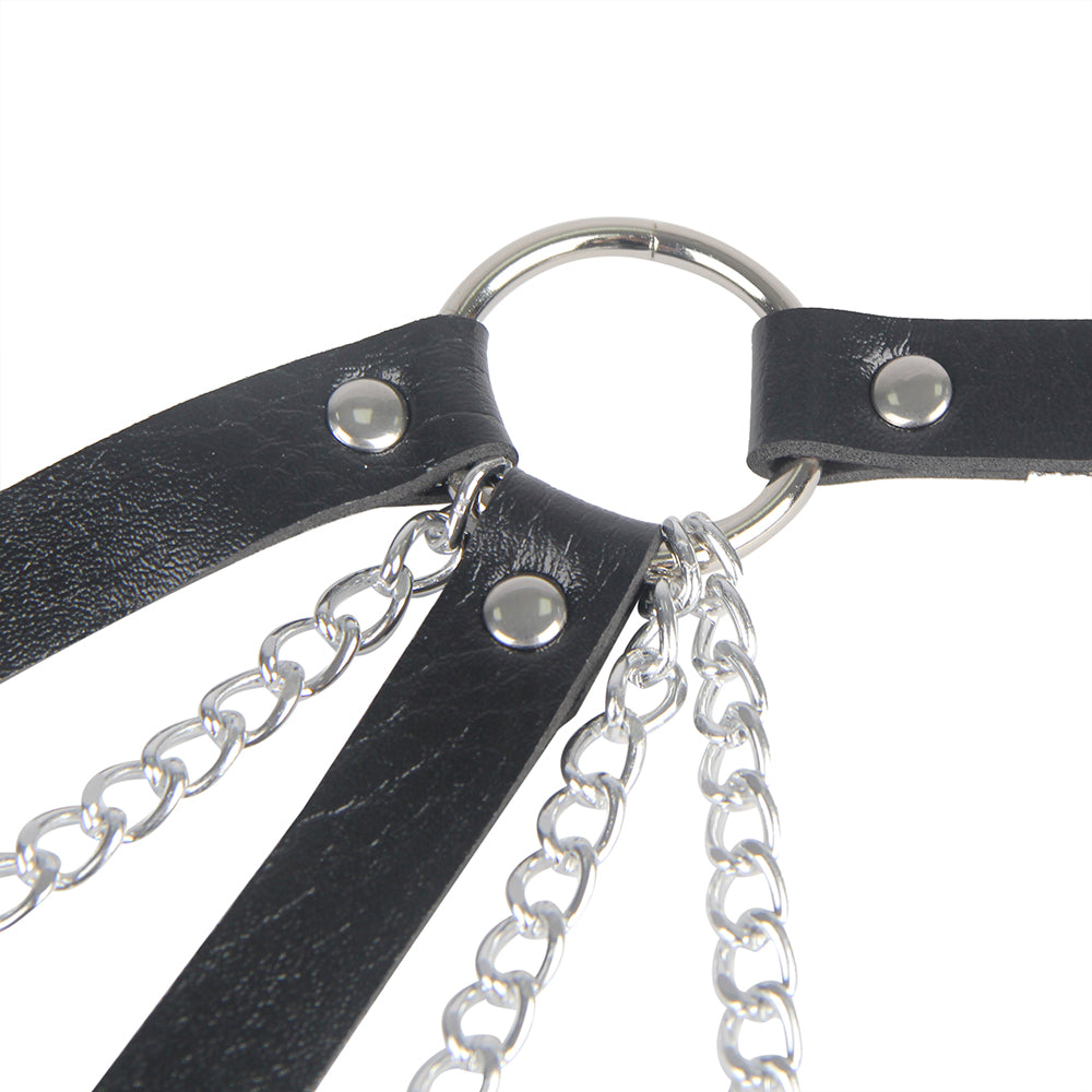 Wild black punk bondage belt with metal pin buckle