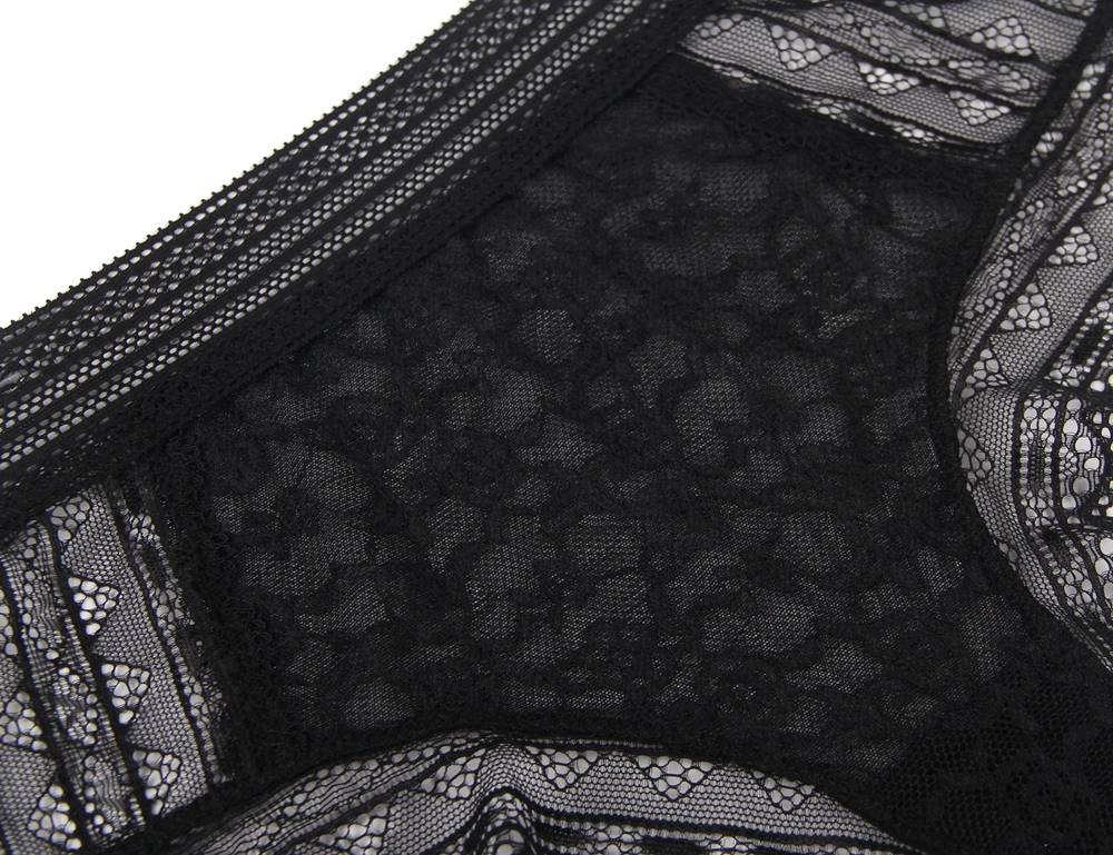 Black High Quality Floral Lace Sexy High Waist Perspective Panty