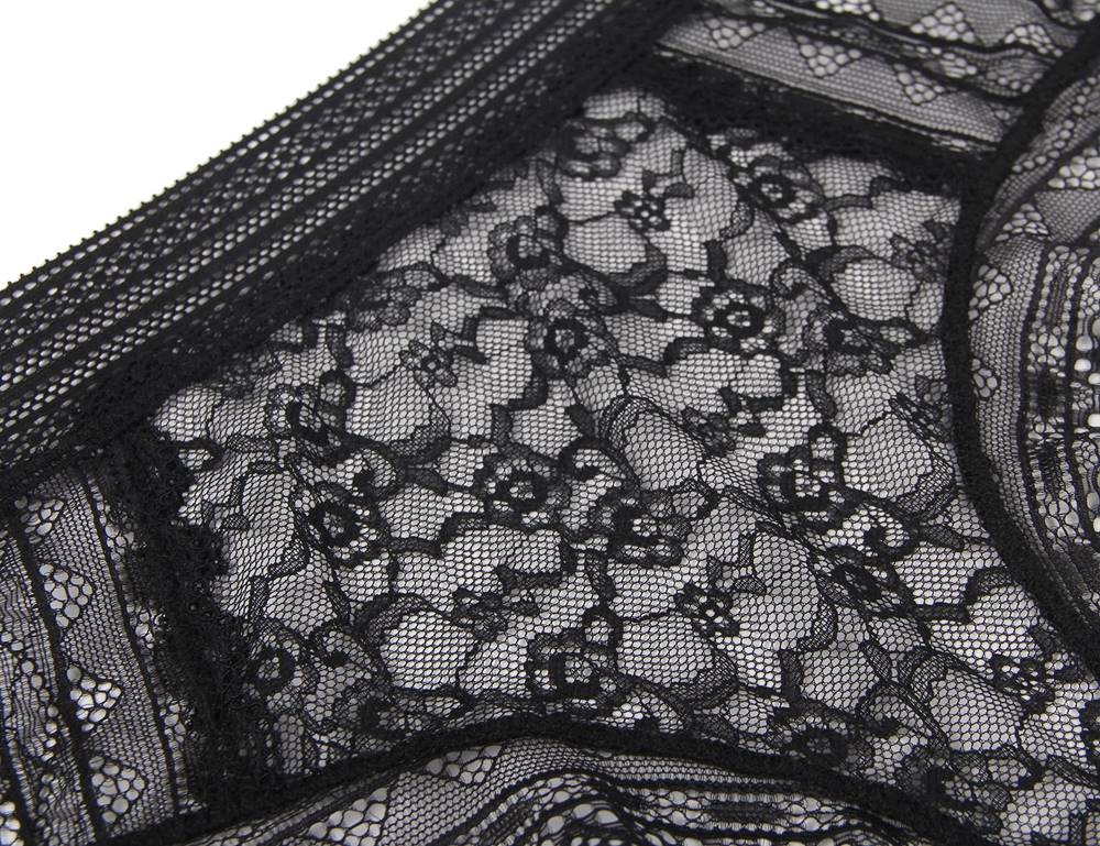 Black High Quality Floral Lace Sexy High Waist Perspective Panty