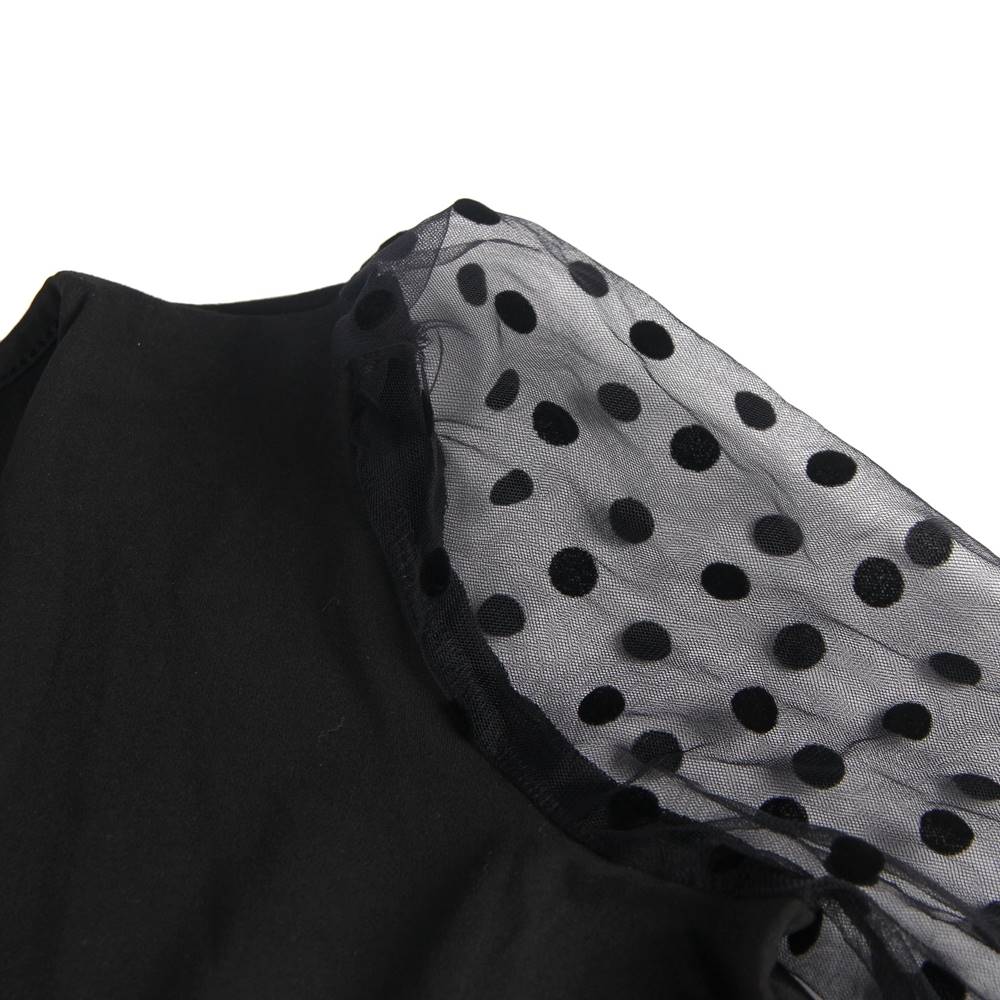 Crotch Open Black Polka dot mesh Long Sleeve  Deep V Fashion Bodysuit