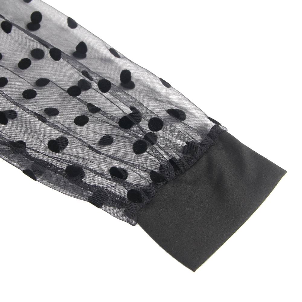 Crotch Open Black Polka dot mesh Long Sleeve  Deep V Fashion Bodysuit