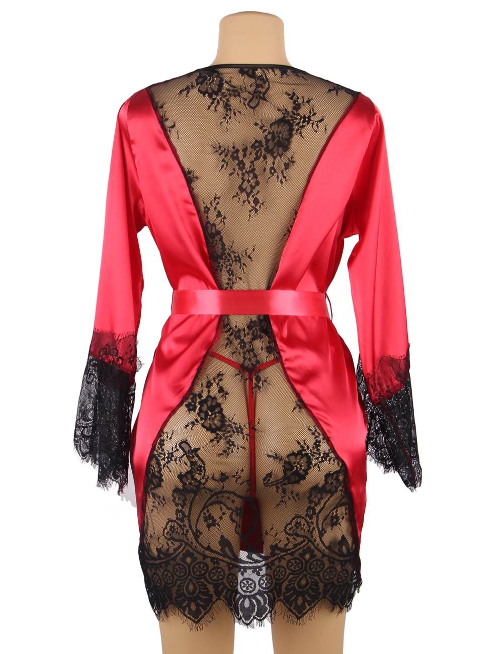 Back See-through Lace Sexy Silk  Sleepwear with G String