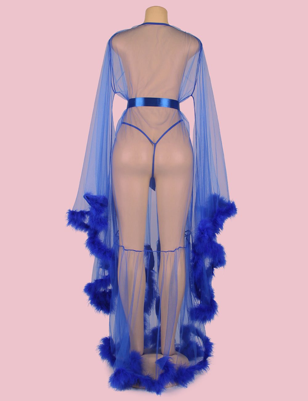 Hot Sale Blue Long Sleeves Fur Nightgowns with Belt
