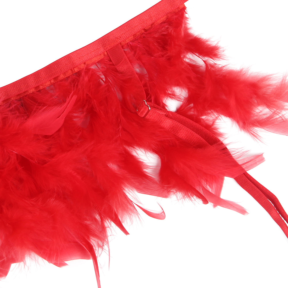 Red Feather Lace Underwire Garter Lingerie Set