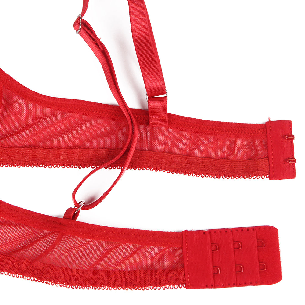 Red Feather Lace Underwire Garter Lingerie Set