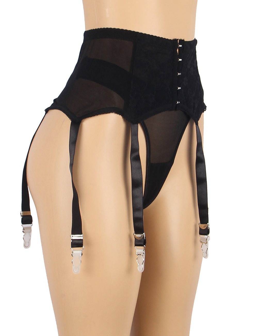 Black Sexy Lace Garter Five Hook and Eye Panty