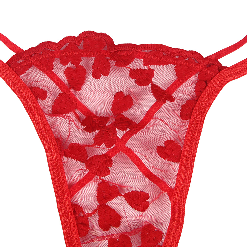 Red Underwire Mesh Flower Patterns Bra Set