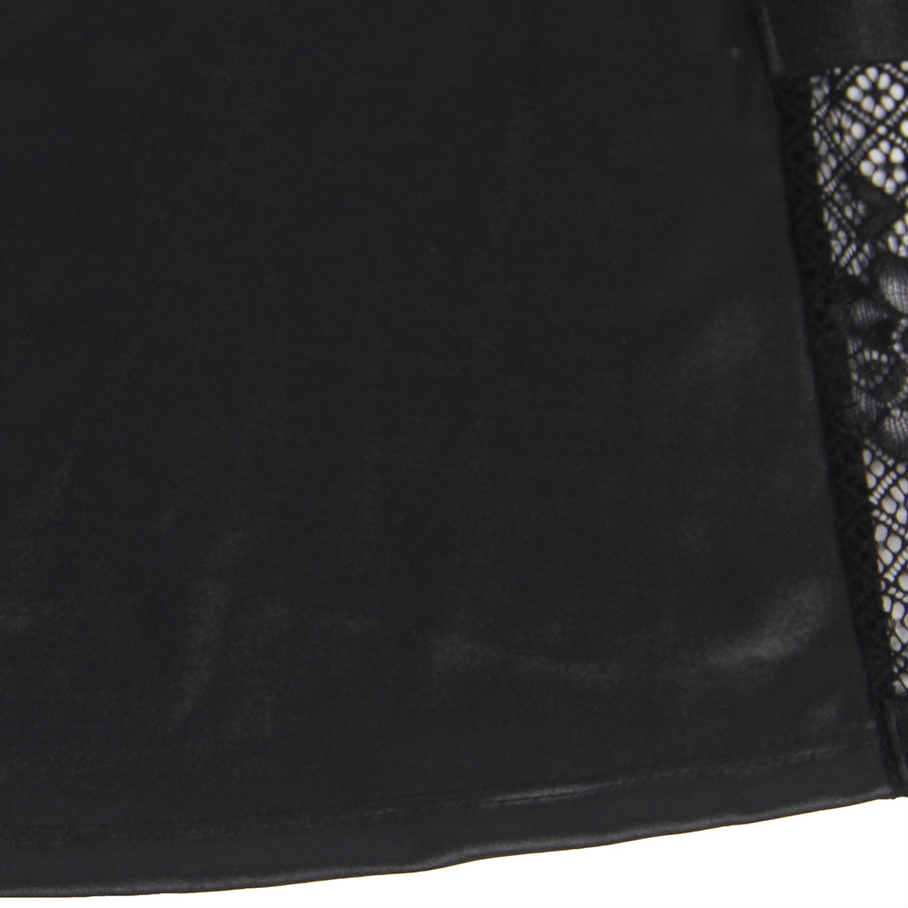 Sexy Black Lace Floral Decoration Underwire Backless Leather Lingerie
