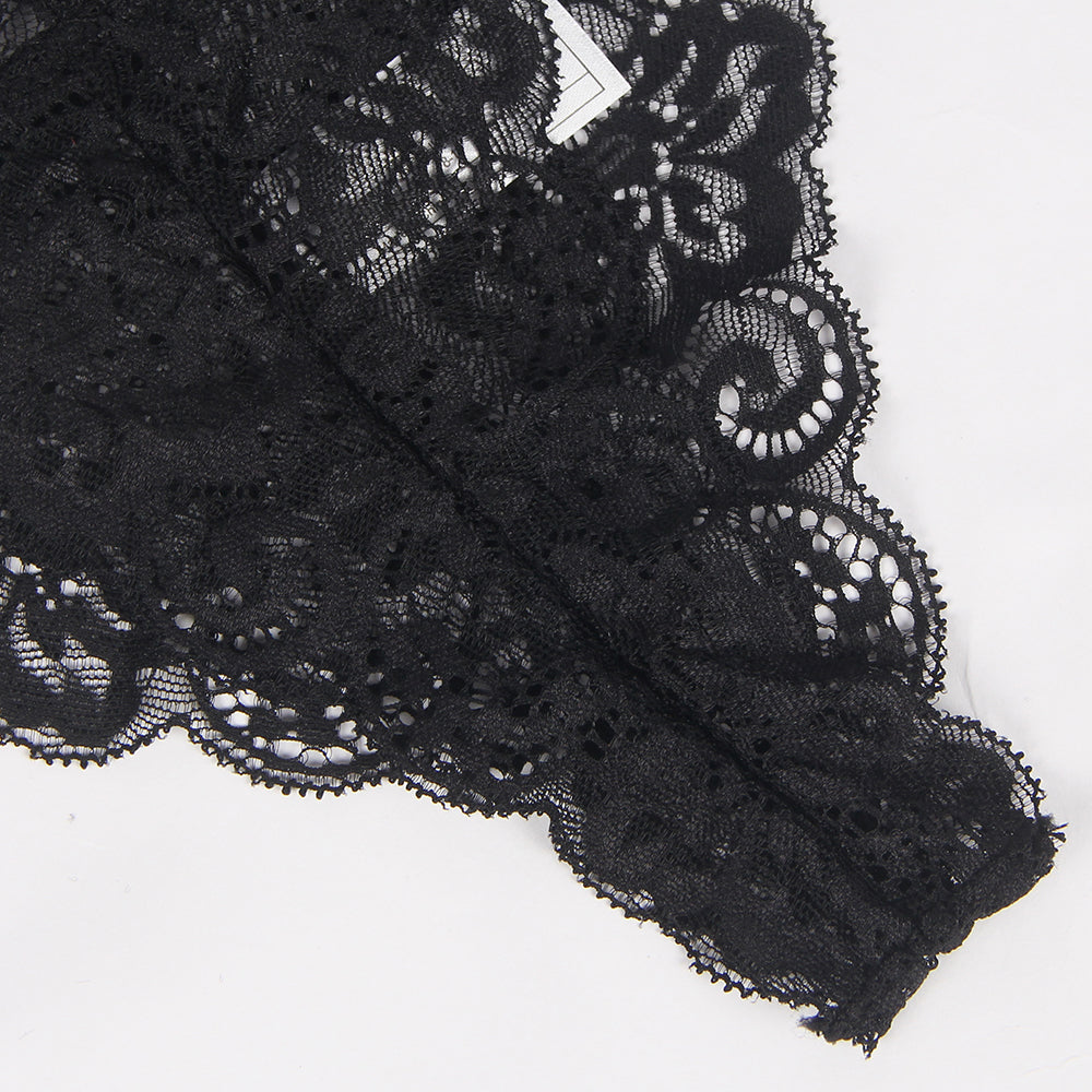 Black Lace Hollow Out Design Garter Belt Leg Ring Bra Set