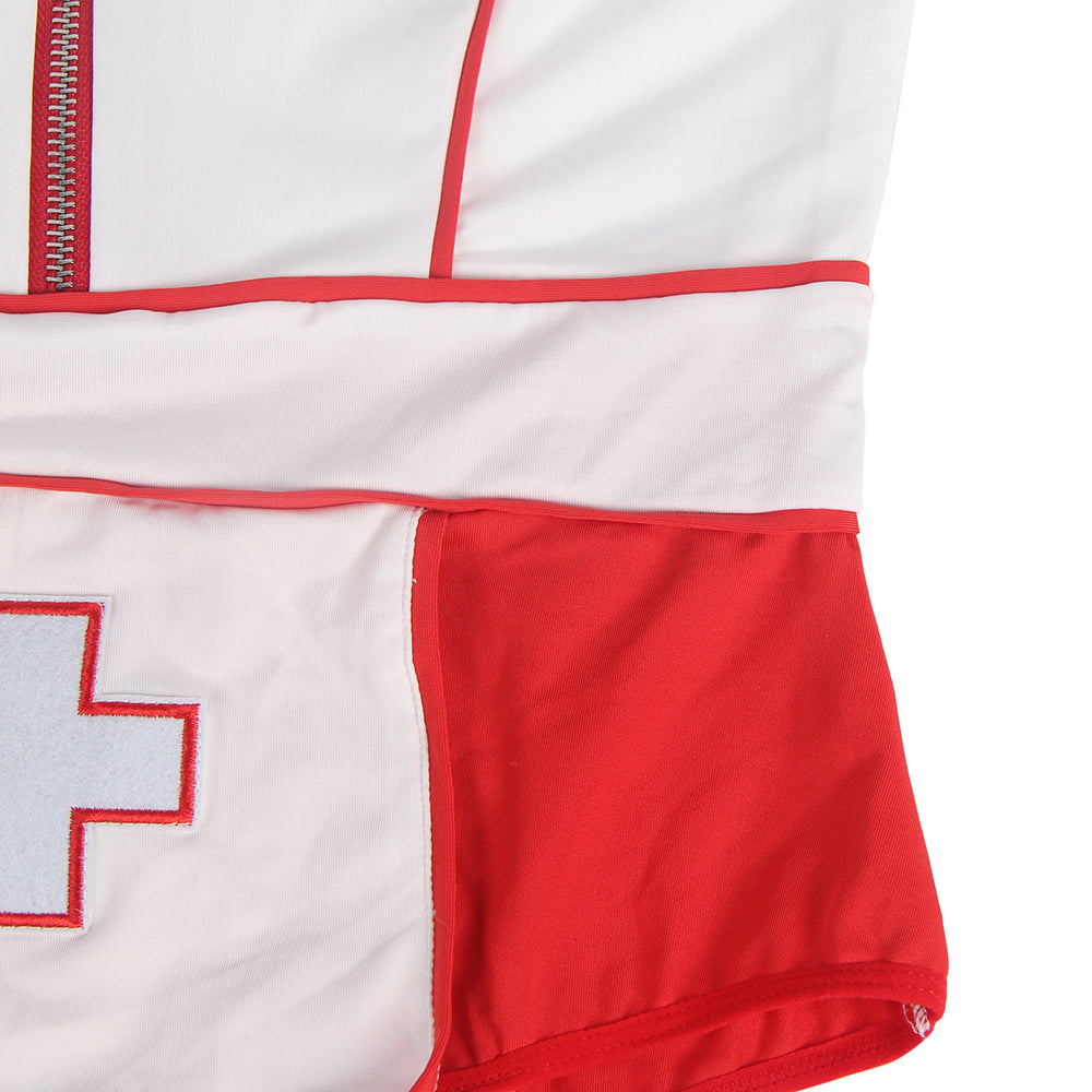 Sexy One Piece Bodysuit Zipper Design Decoration Nurse Costume