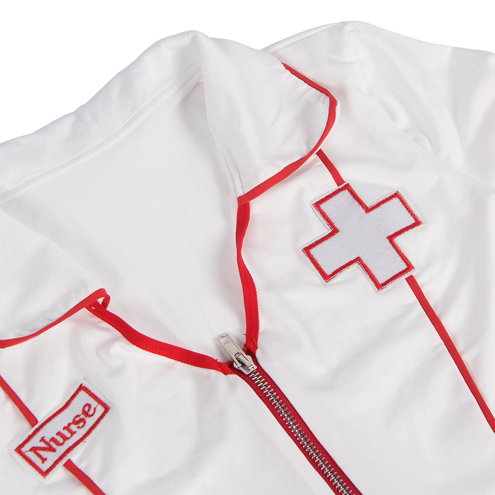 Sexy One Piece Bodysuit Zipper Design Decoration Nurse Costume