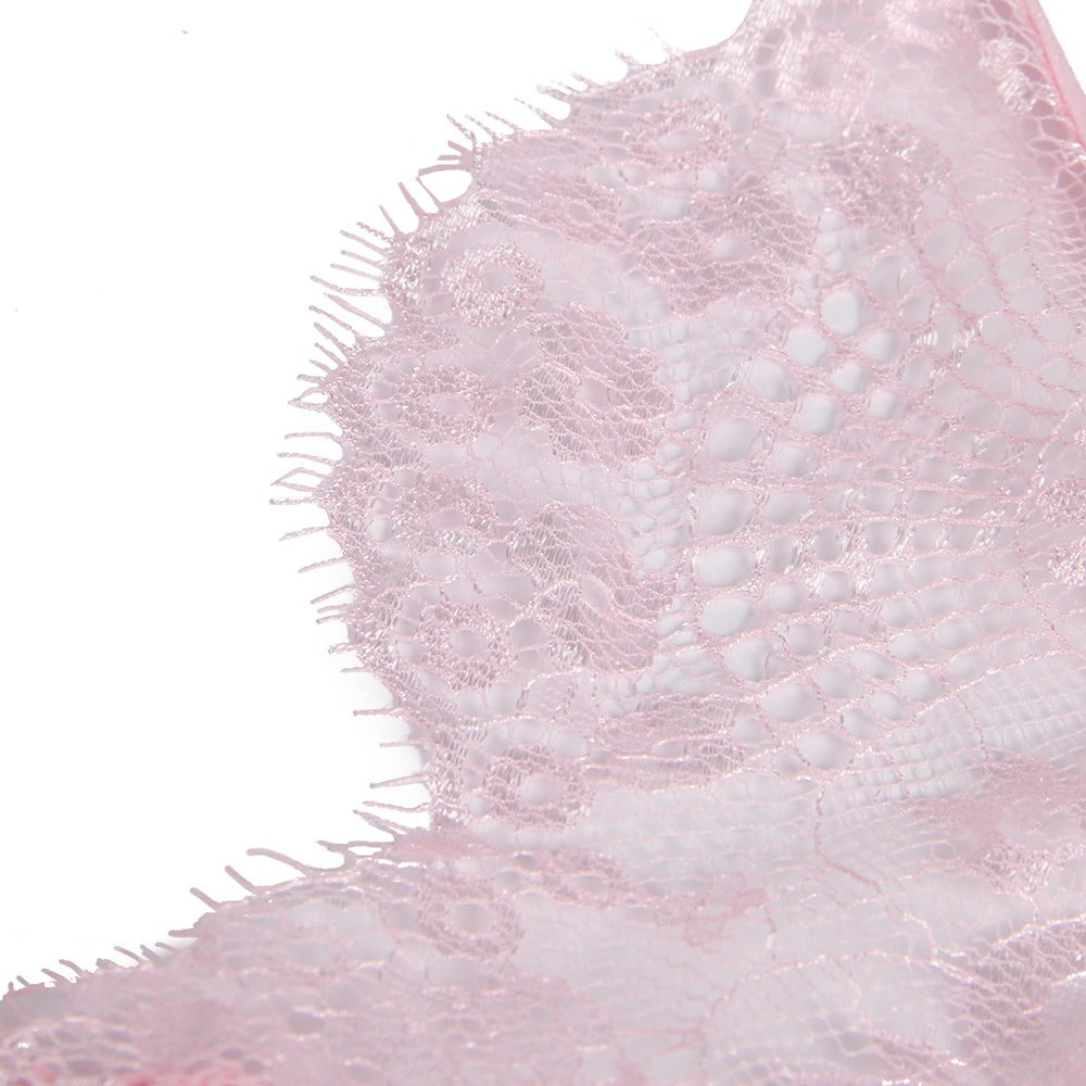 Pink Lace Floral Deep V Neck Sheer Teddy Lingerie
