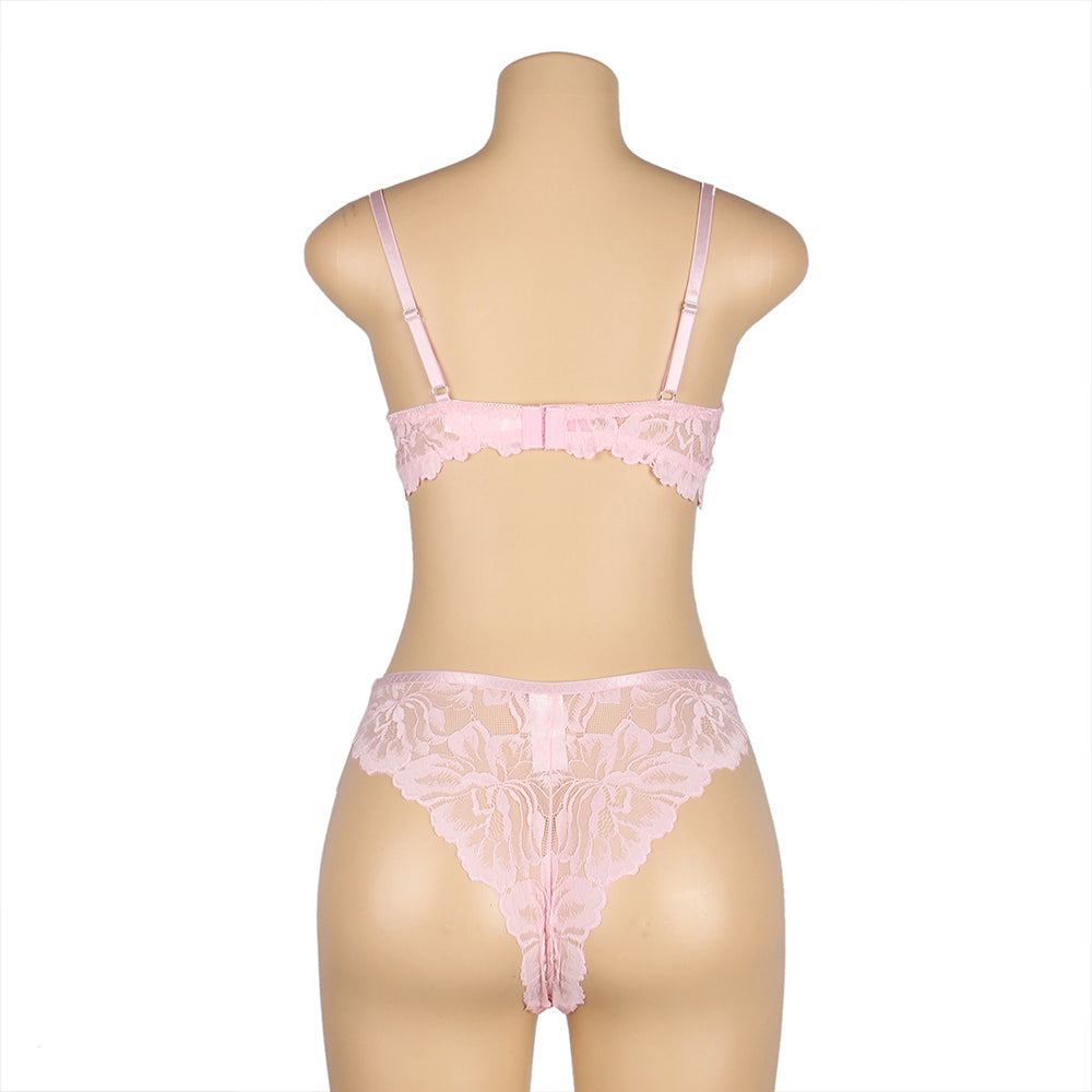 Pink Floral Lace Adjustable Strap Underwire Bra Set