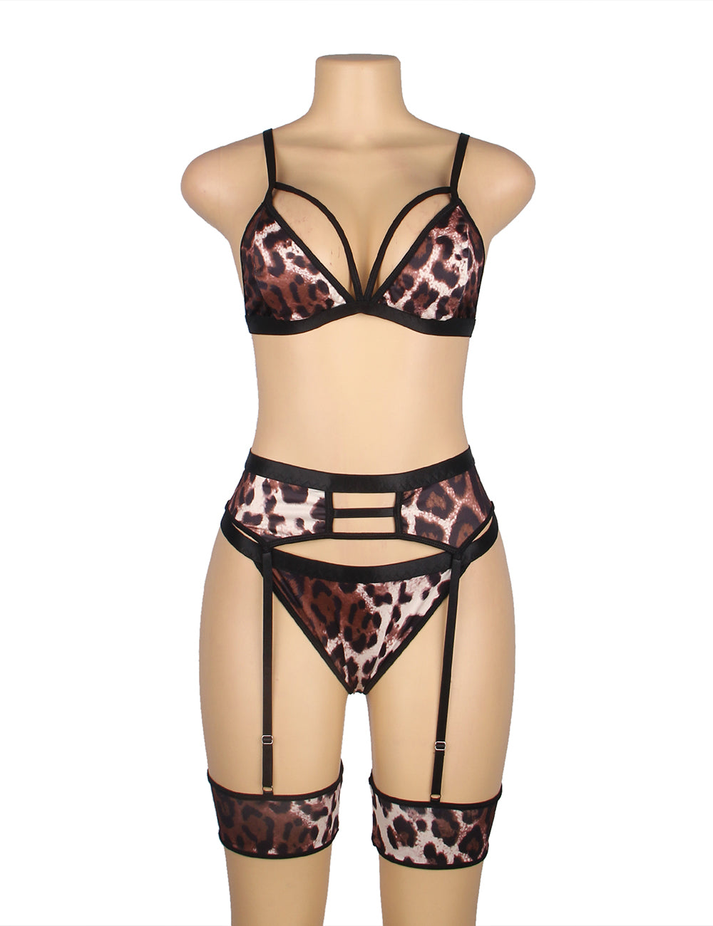 Leopard Print Sexy Head Wear Garter Bra Set