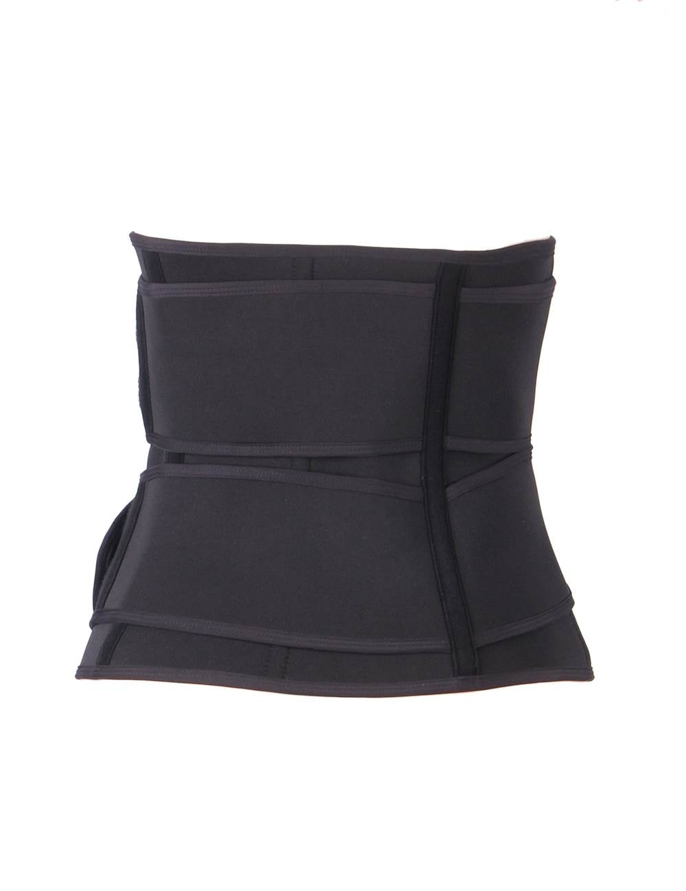 Hook and Eye Double Belt 15 Steel Bones Neoprene Fitness Waist Trainer Black