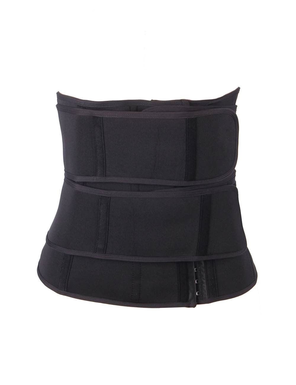 Hook and Eye Double Belt 15 Steel Bones Neoprene Fitness Waist Trainer Black