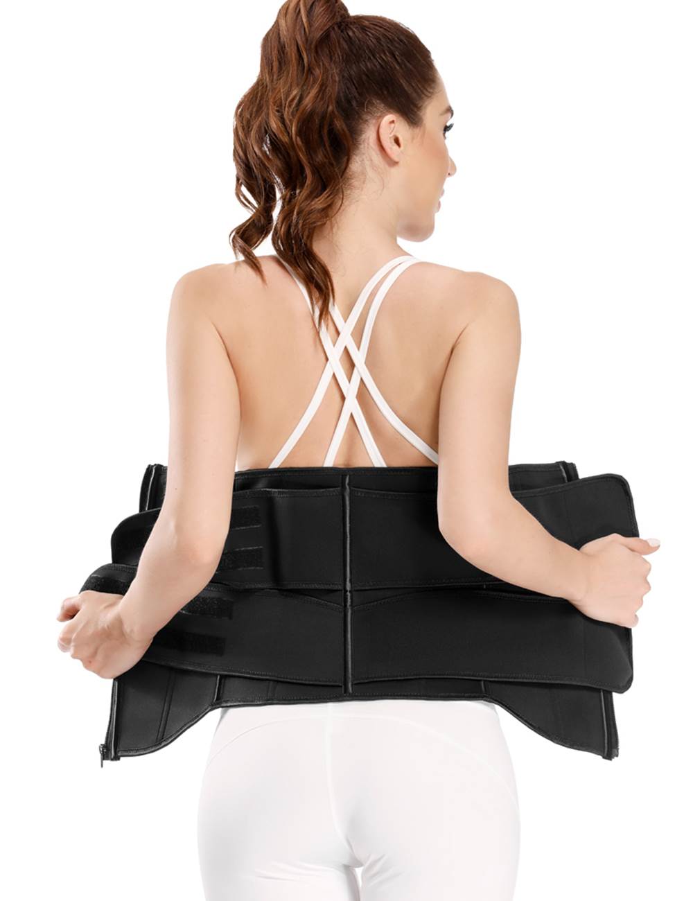 Zippered Double Belt 9 Steel Bones Neoprene Fitness Waist Trainer Black