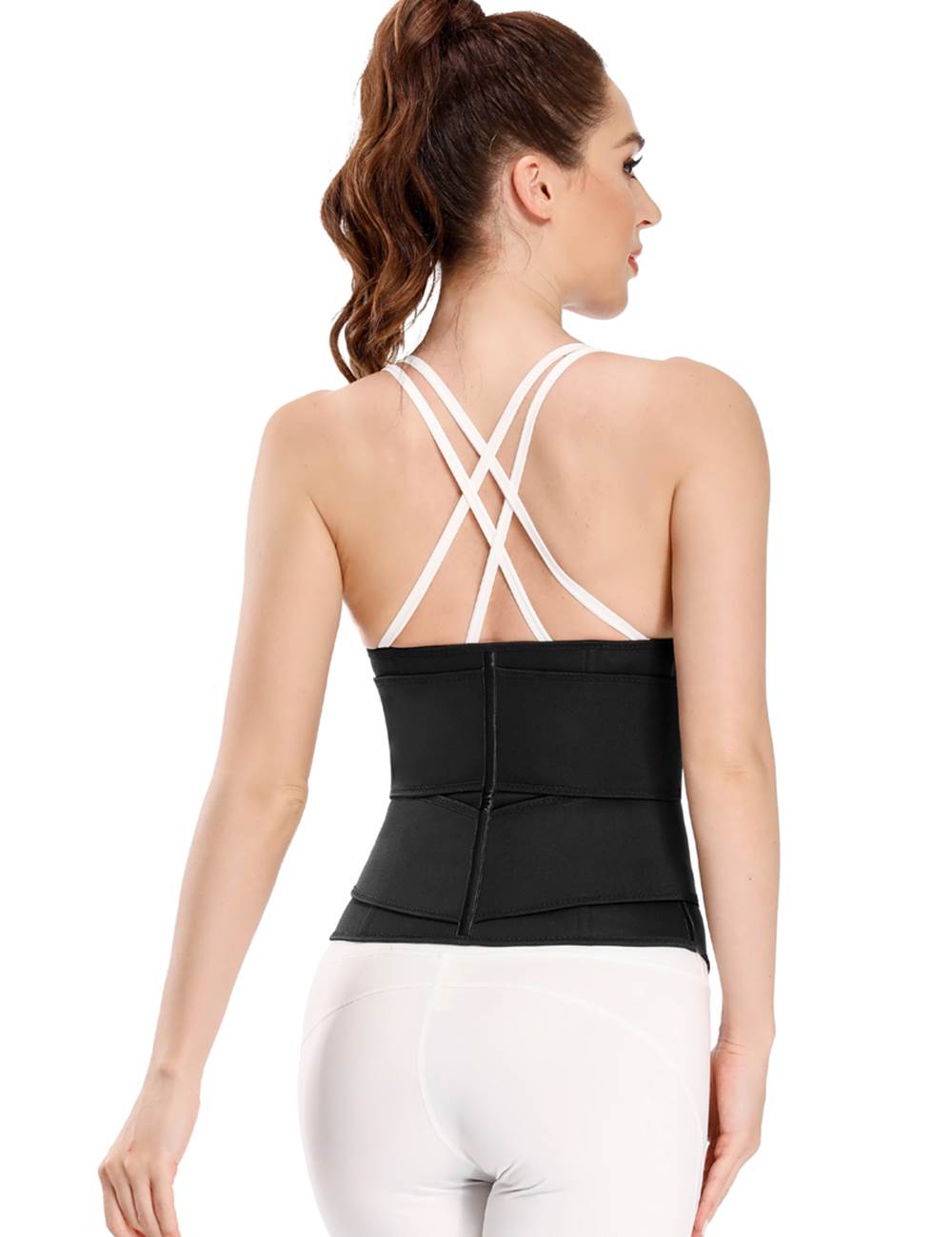 Zippered Double Belt 9 Steel Bones Neoprene Fitness Waist Trainer Black