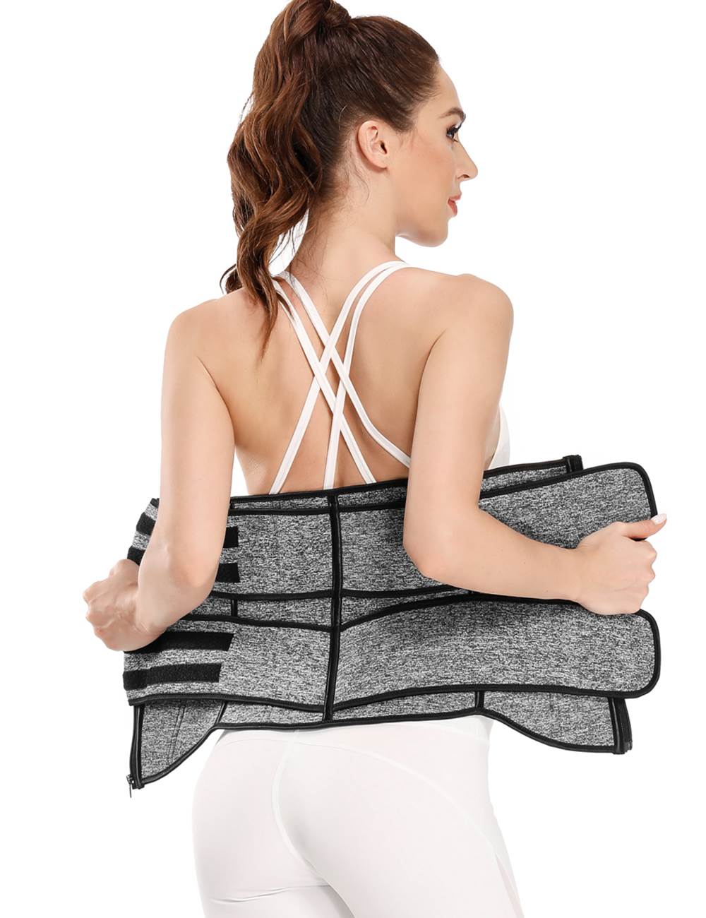 Zippered Double Belt 9 Steel Bones Neoprene Fitness Waist Trainer Silver Black