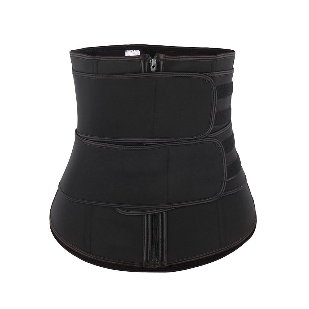 Zippered Double Belt 9 Steel Bones Neoprene Fitness Waist Trainer Black