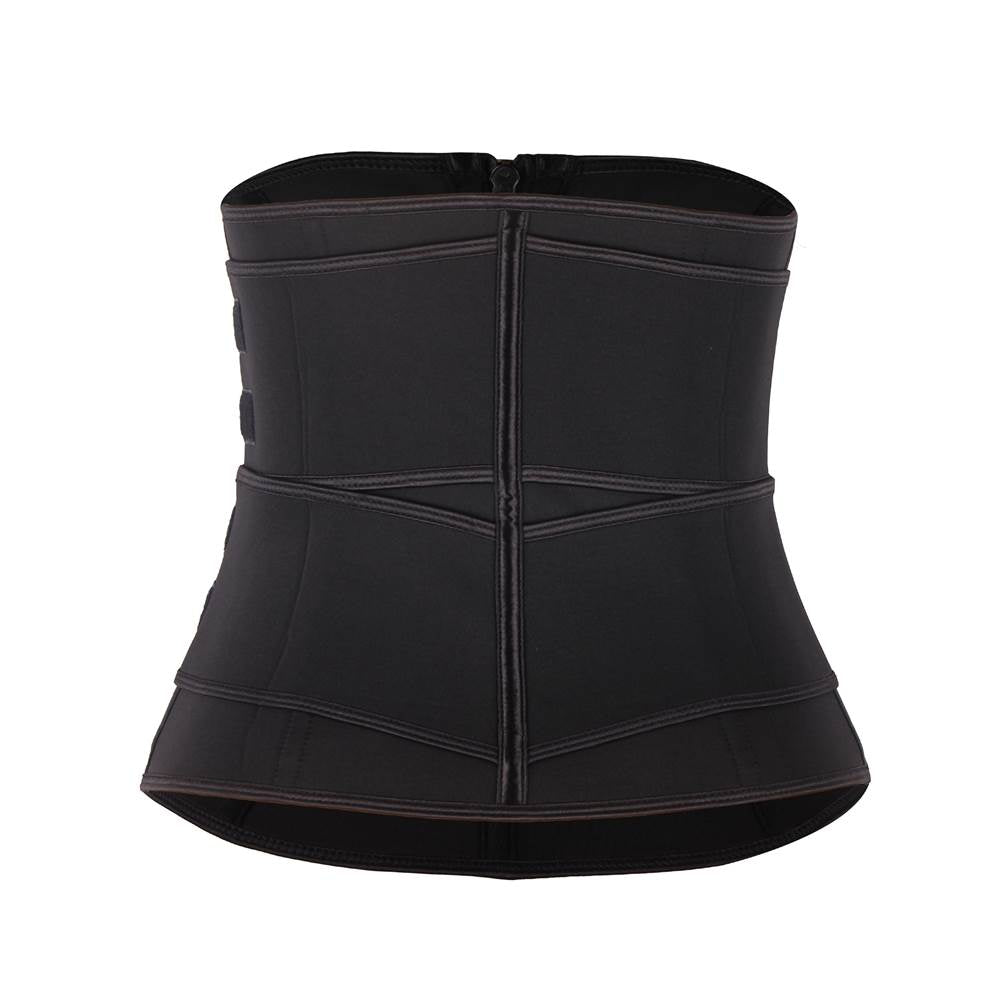 Zippered Double Belt 9 Steel Bones Neoprene Fitness Waist Trainer Black