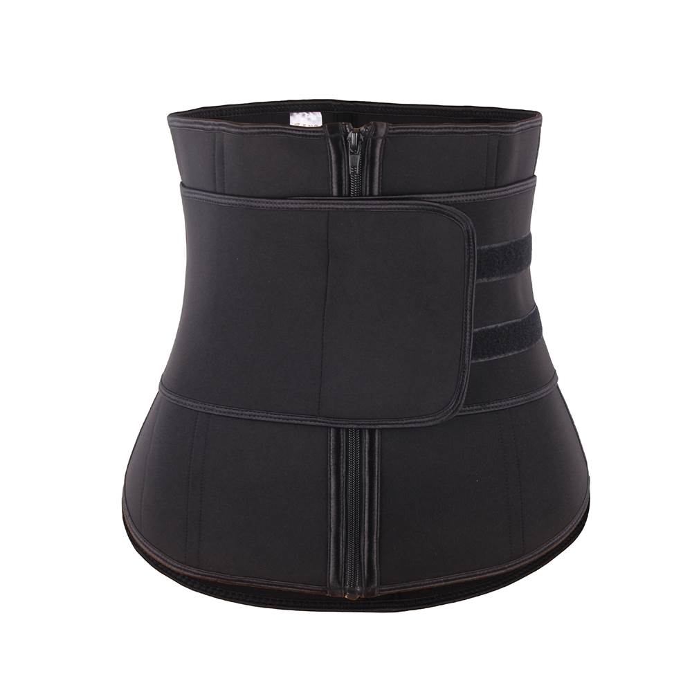 Zippered Belt 9 Steel Bones Neoprene Fitness Waist Trainer Black