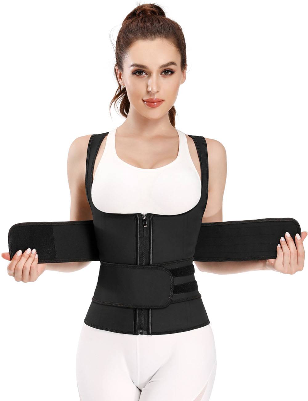 Latex Zippered Double Belt 9 Steel Bones One-piece Abdomen Vest Sling Shaper