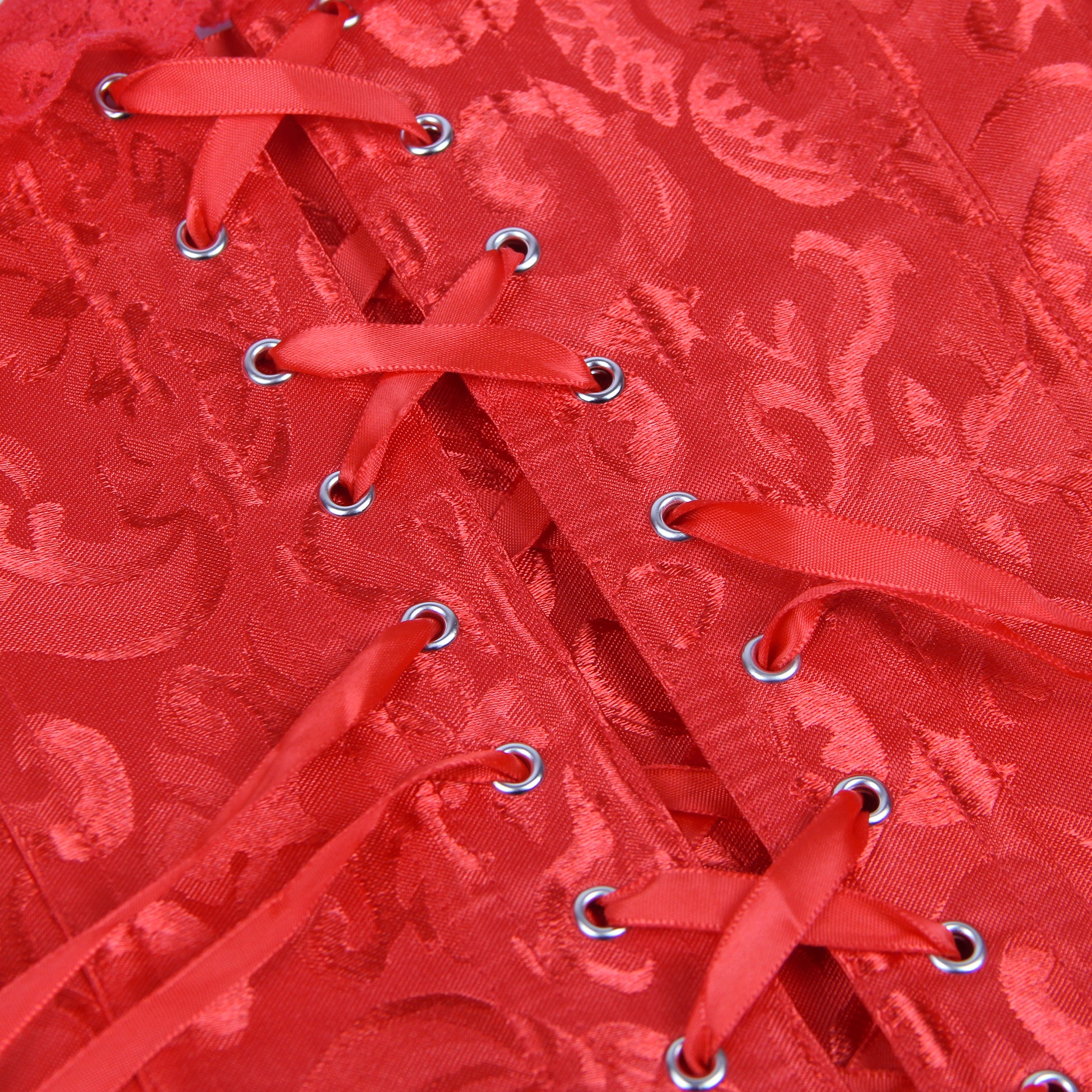 Red off Shoulder 12 Pieces Plastic Bones Lace Corsets with Panties