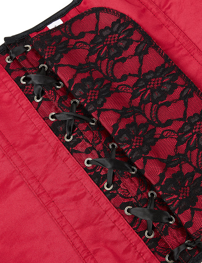 Red off Shoulder 12 Pieces Plastic Bones Corsets With Panties