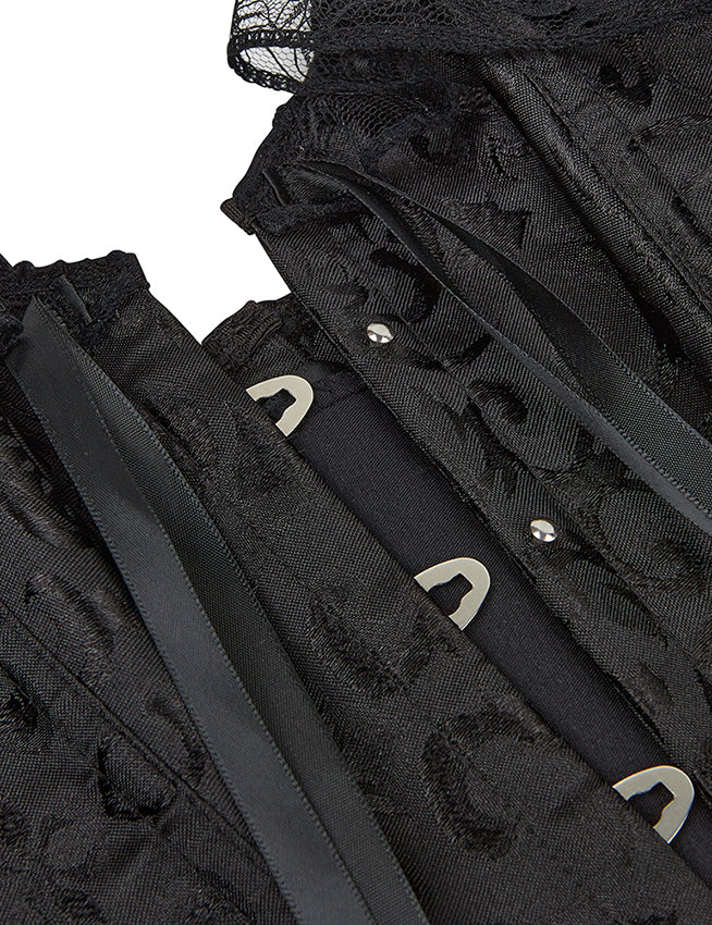 Black off Shoulder 12 Pieces Plastic Bones Lace Corsets with Panties