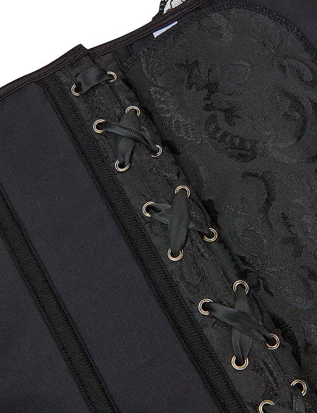 Black off Shoulder 12 Pieces Plastic Bones Lace Corsets with Panties