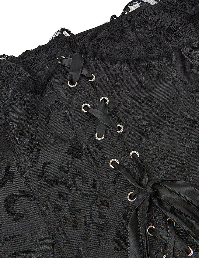 Black off Shoulder 12 Pieces Plastic Bones Lace Corsets with Panties