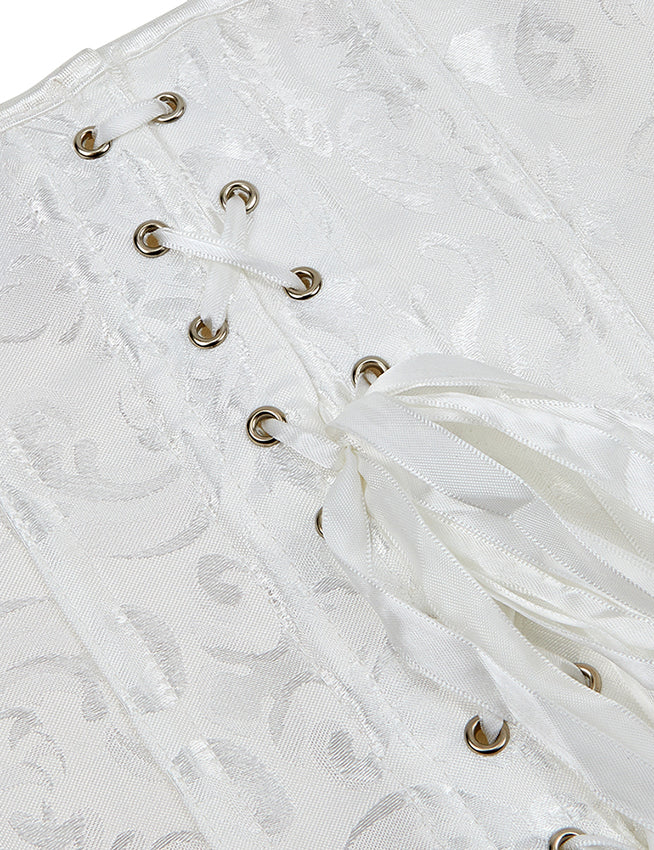 14 Pieces Plastic Bones White Strapless Lace Corset Top with Panty