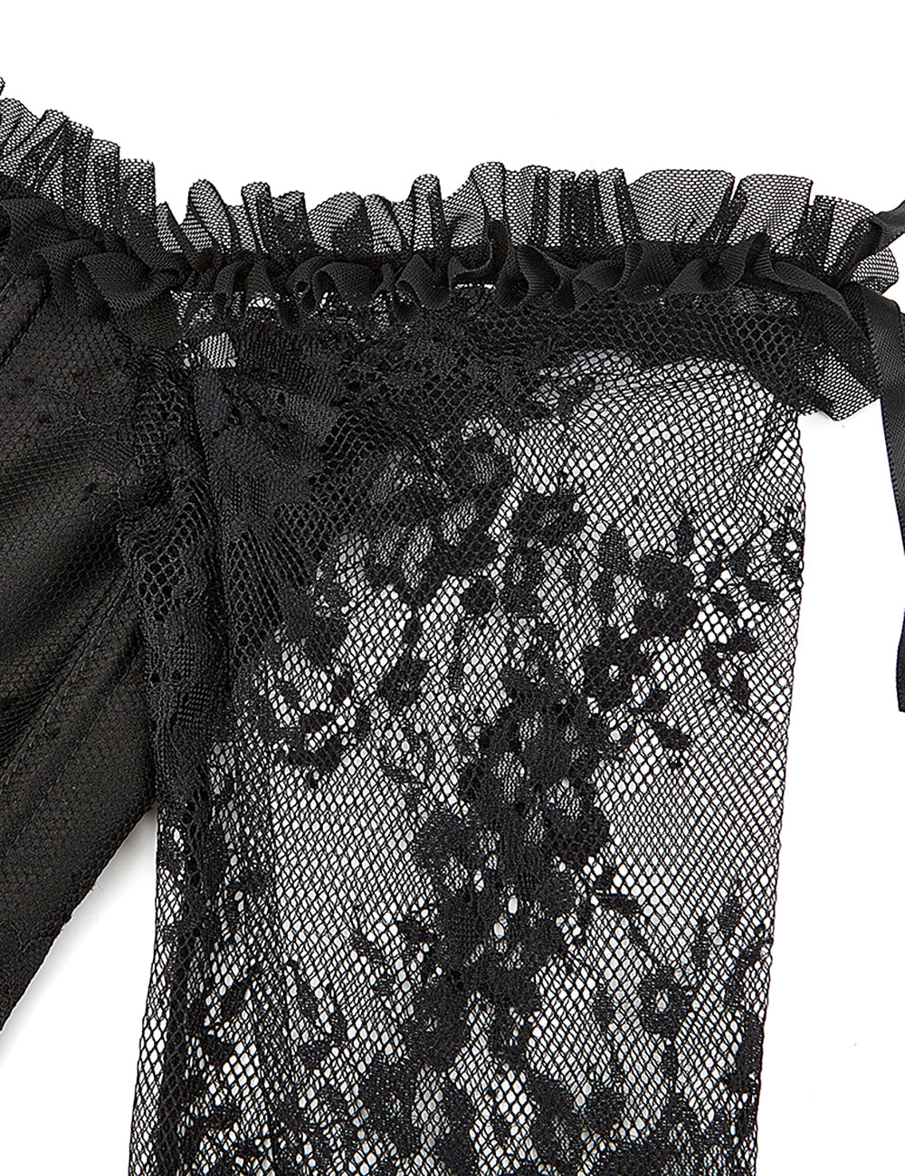 12 Pieces Plastic Bones Sexy Lace Sleeves Stitching Black Corset