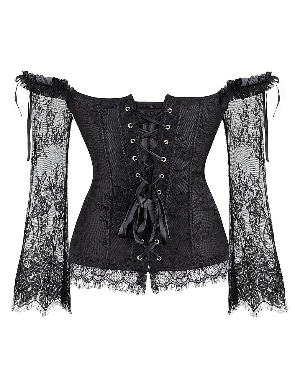 12 Pieces Plastic Bones Sexy Lace Sleeves Stitching Black Corset