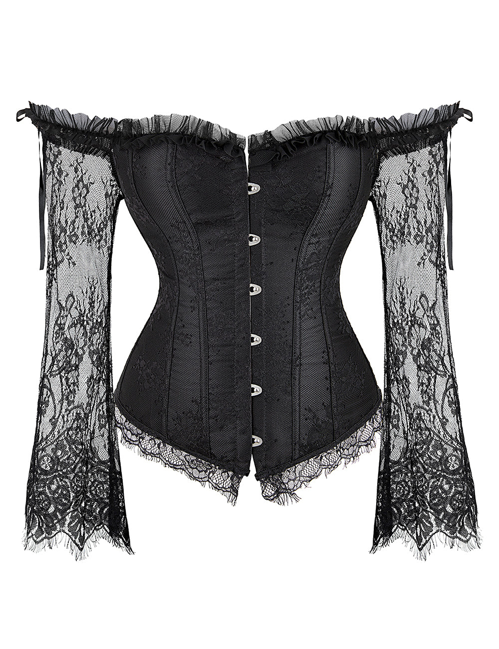 12 Pieces Plastic Bones Sexy Lace Sleeves Stitching Black Corset