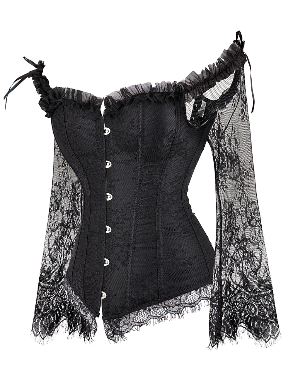 12 Pieces Plastic Bones Sexy Lace Sleeves Stitching Black Corset