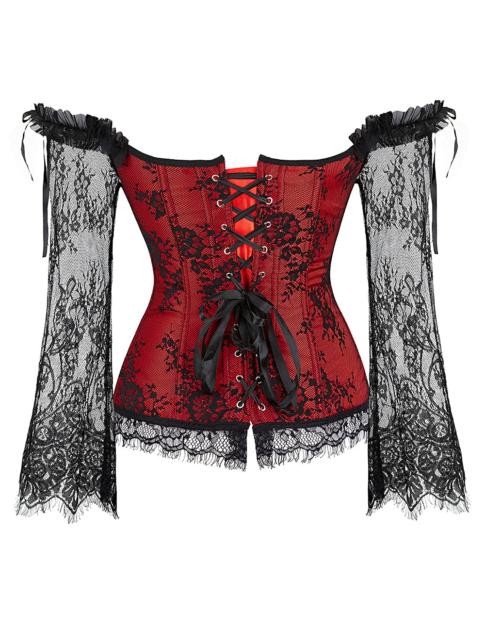 12 Pieces Plastic Bones Sexy Lace Sleeves Stitching Red Corset