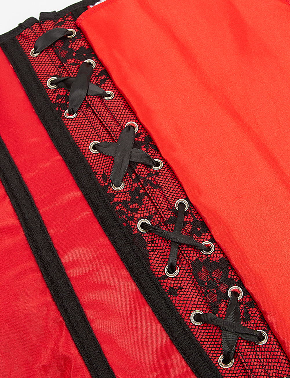 12 Pieces Plastic Bones Sexy Lace Sleeves Stitching Red Corset