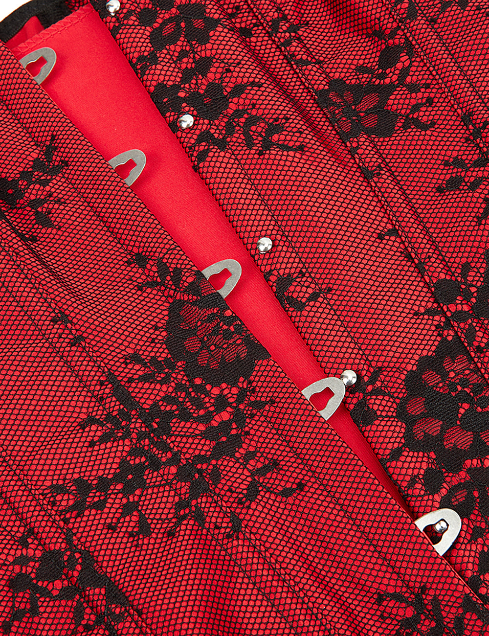 12 Pieces Plastic Bones Sexy Lace Sleeves Stitching Red Corset