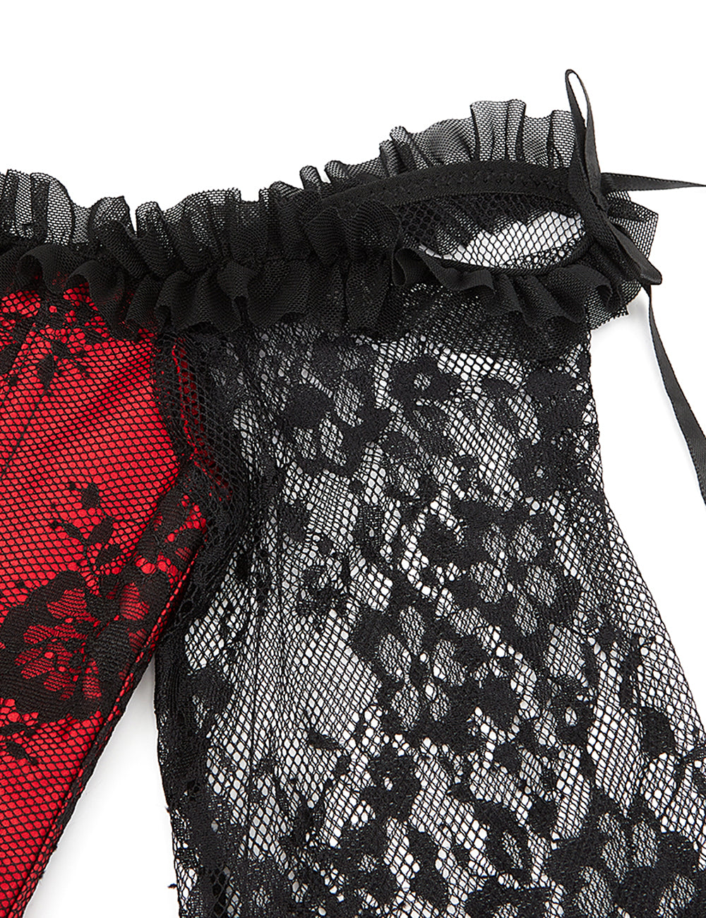 12 Pieces Plastic Bones Sexy Lace Sleeves Stitching Red Corset