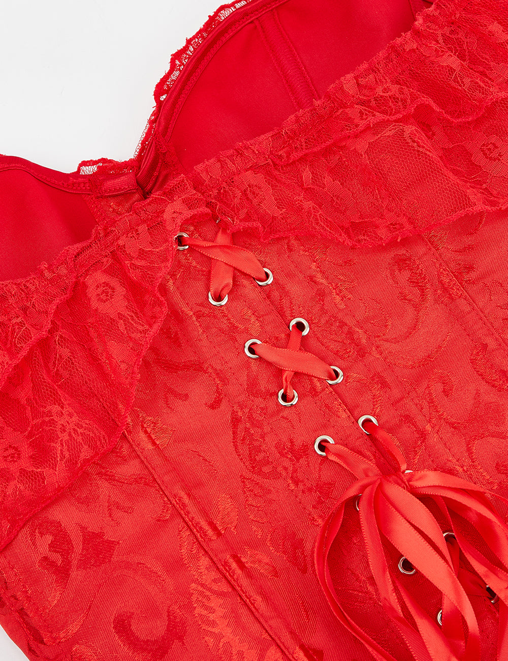 Red off Shoulder 12 Pieces Plastic Bones Lace Corsets with Panties