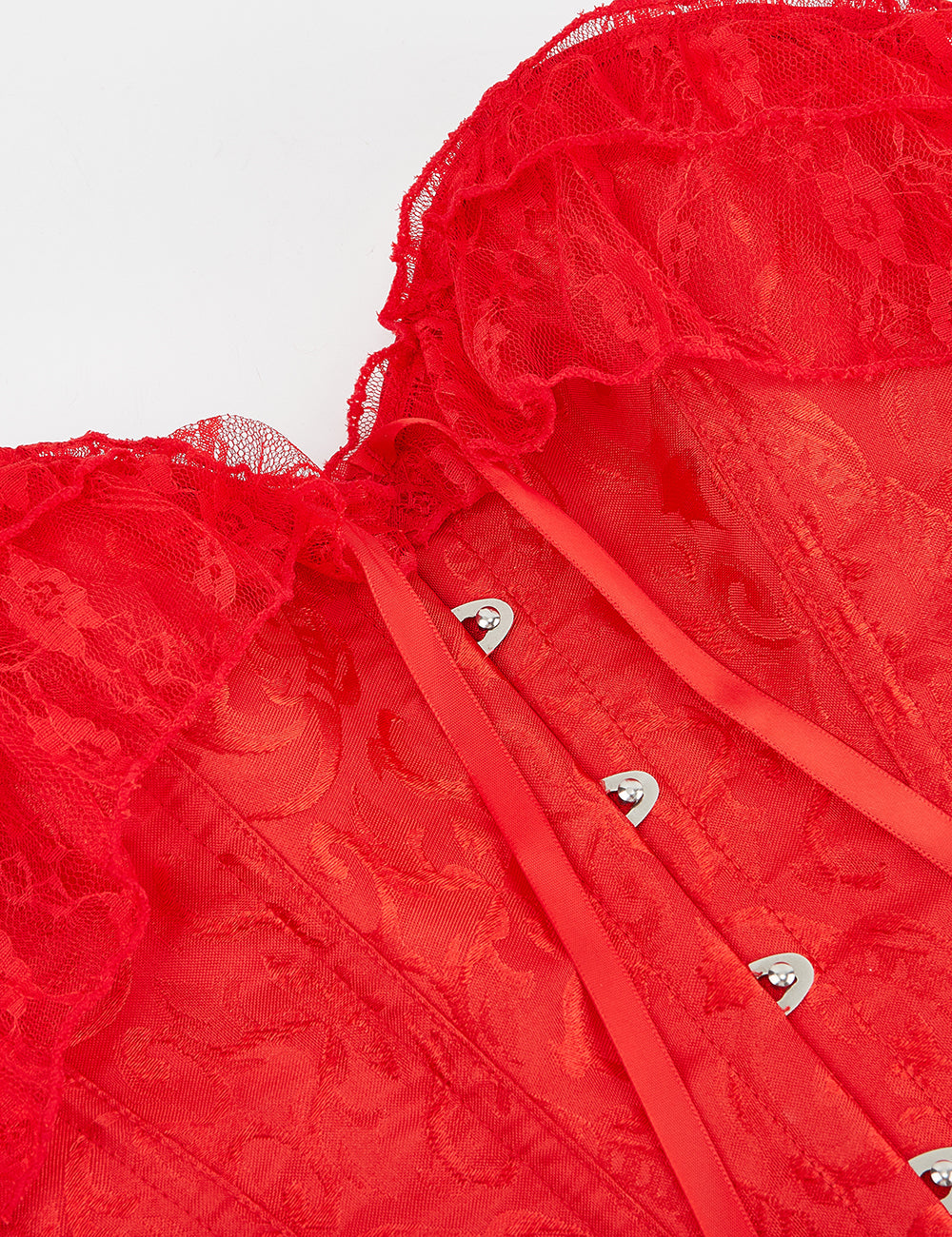 Red off Shoulder 12 Pieces Plastic Bones Lace Corsets with Panties