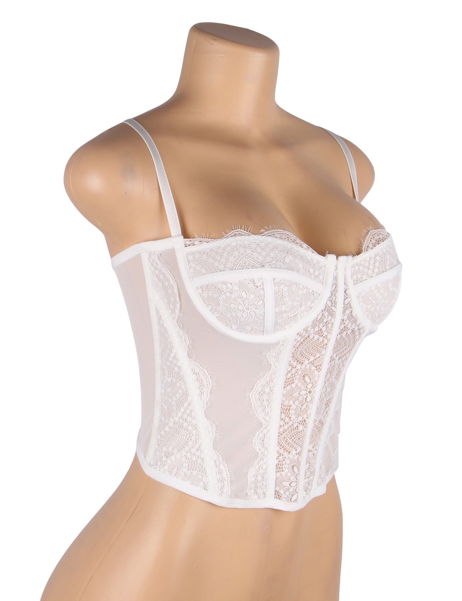 White 9 Bones Sexy Lace Suspender Corset Bra Top