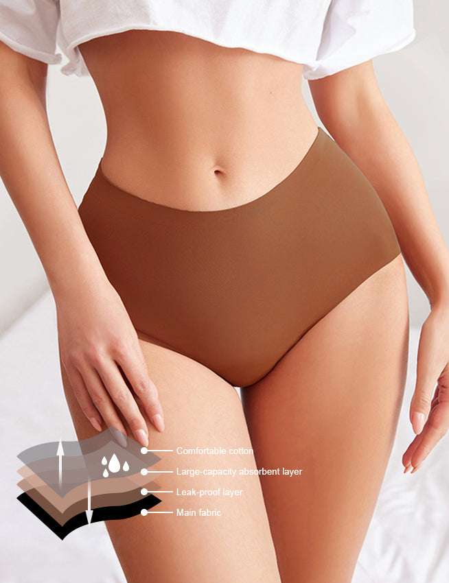 Brown Seamless High Waisted 4 Layers Leak-Proof Ice Silk Menstrual Underwear