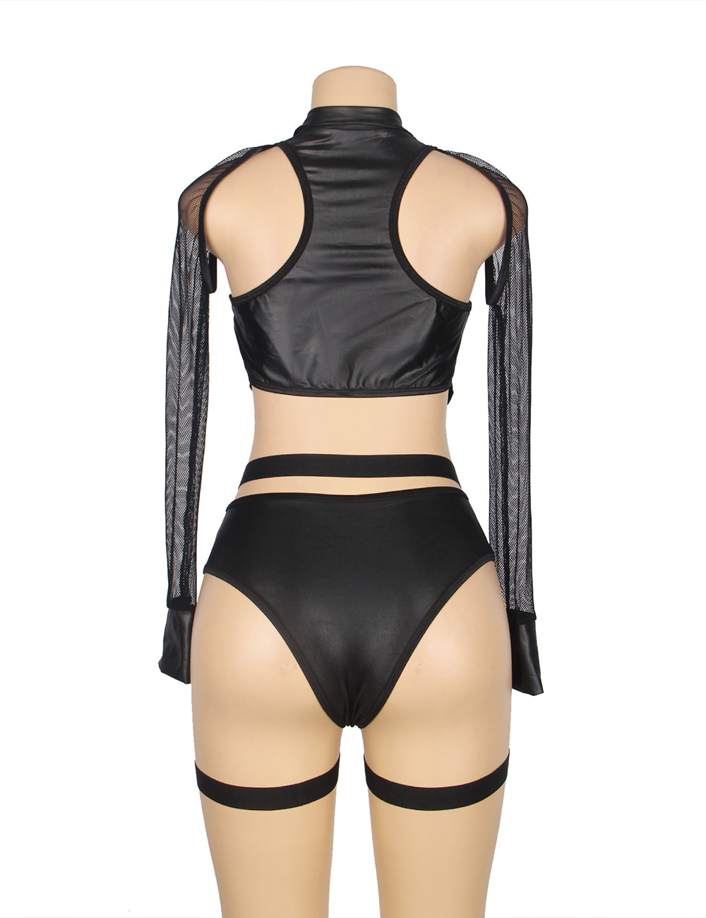 Black Zipper Front Long Sleeve Leather Devil Sexy Costume