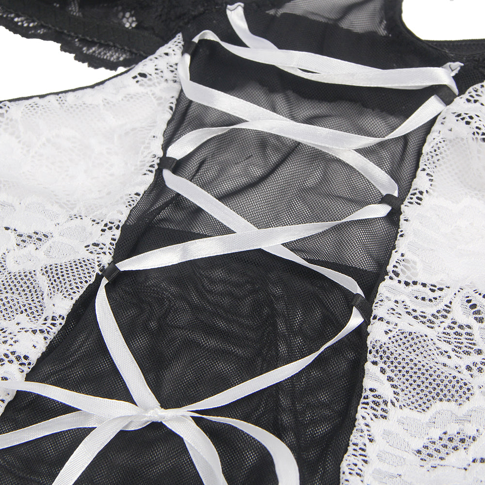 White Lace Sexy Garter Belt Maid Costume with Leg Ring